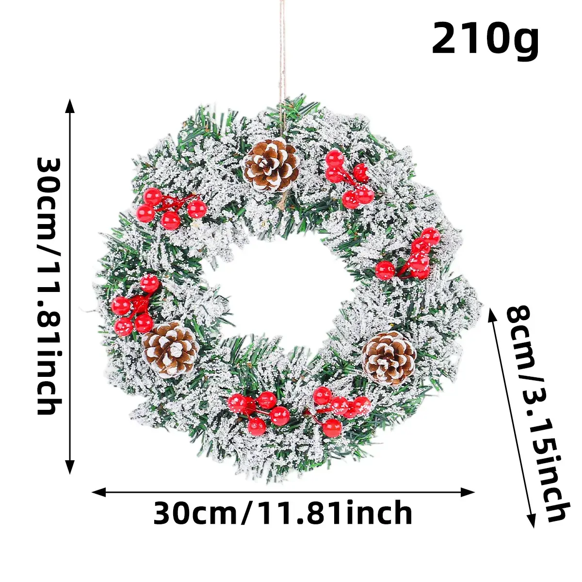 Christmas Wreath Decorated with Pinecones and Red Berries