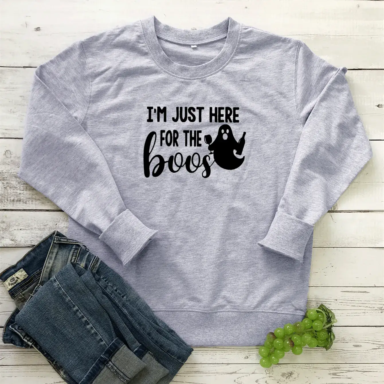 Halloween I'm Just Here for the Boos Crewneck Sweatshirt - Image 4