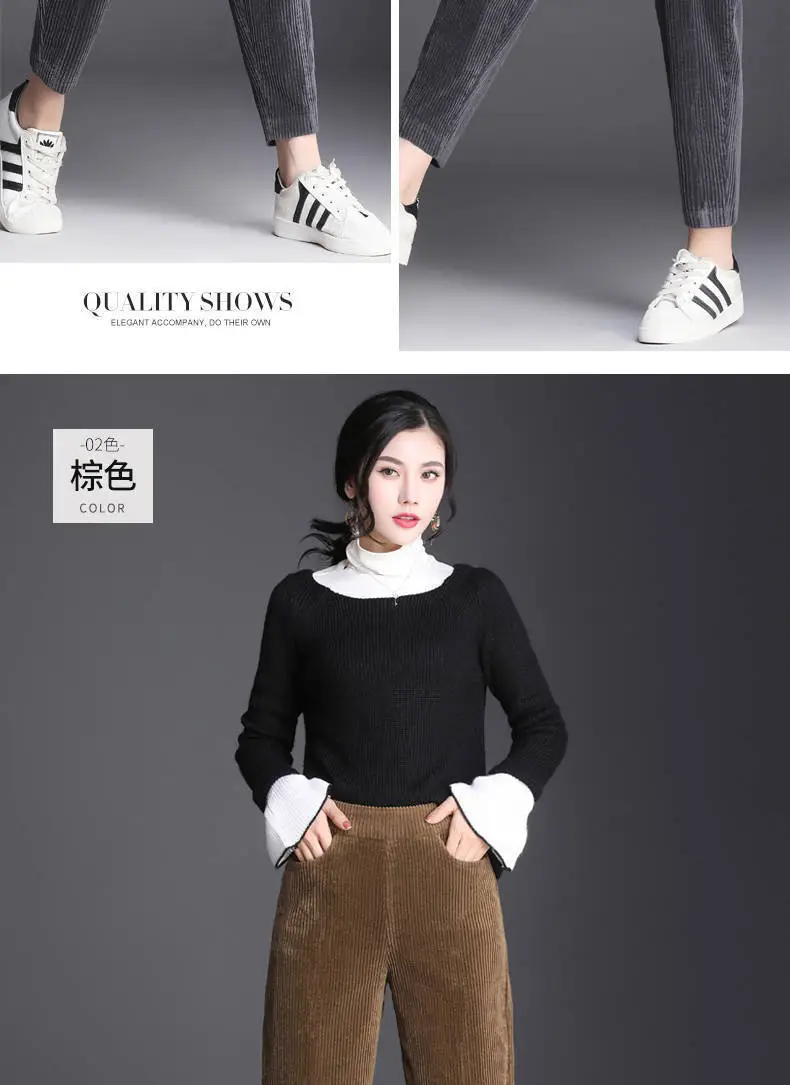 Women Fleece Lined Thick Corduroy Pants Autumn Winter — feature 13