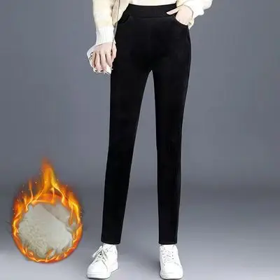 Women Fleece Lined Thick Corduroy Pants Autumn Winter - Image 2