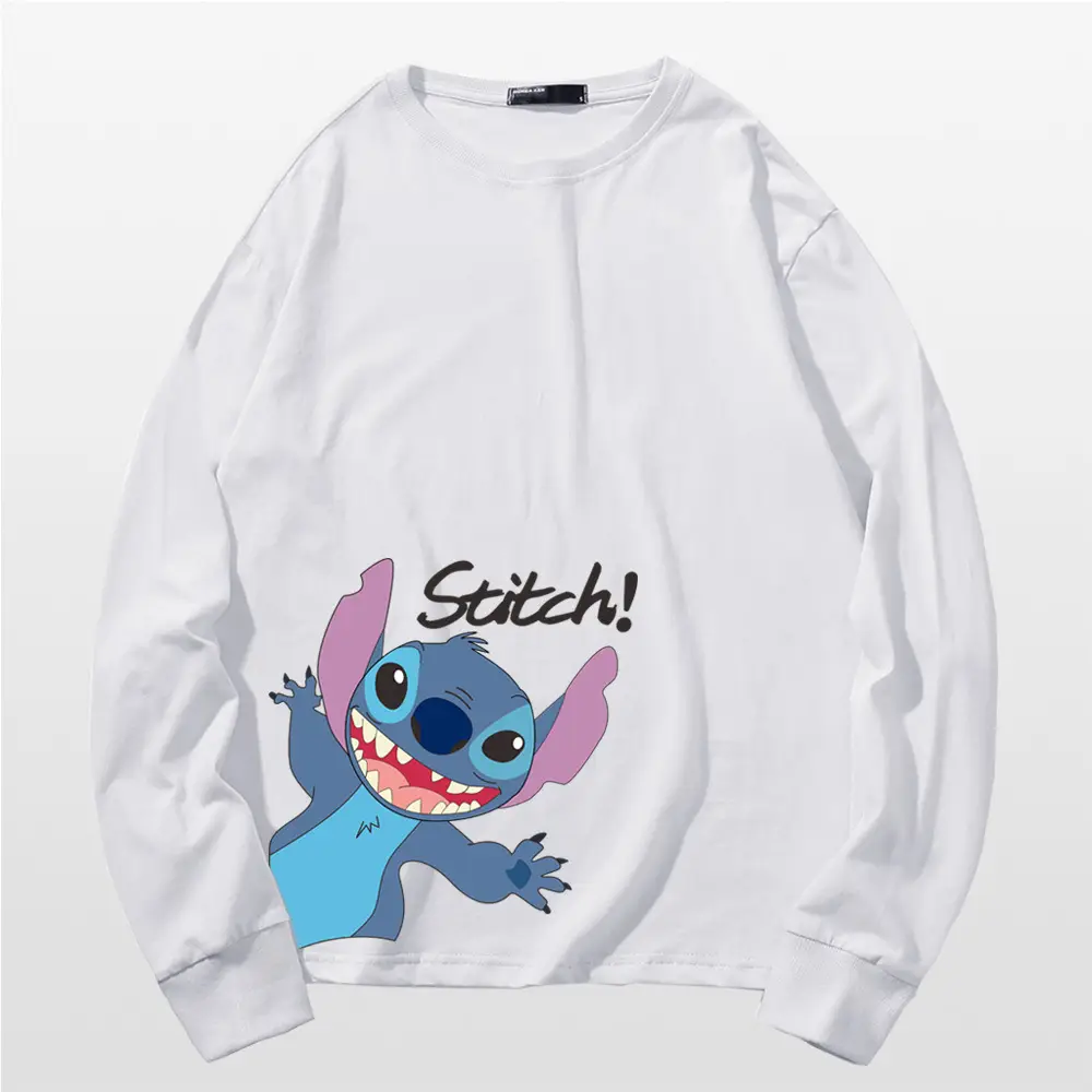 Pink Stitch Long Sleeve T-Shirt for Men Women Cotton - Image 2