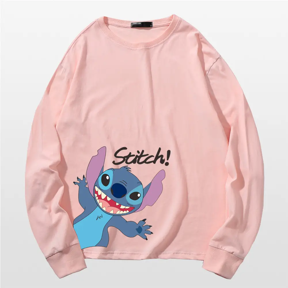 Pink Stitch Long Sleeve T-Shirt for Men Women Cotton - Image 8