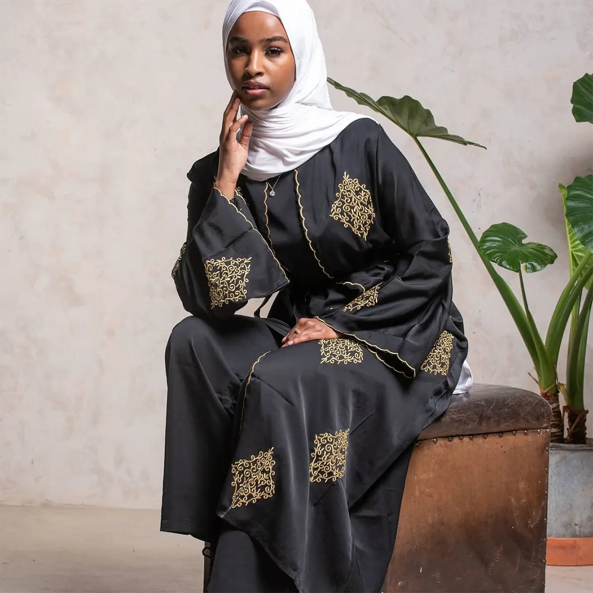 Women's Gold Embroidered Dubai Robe Kimono 1799