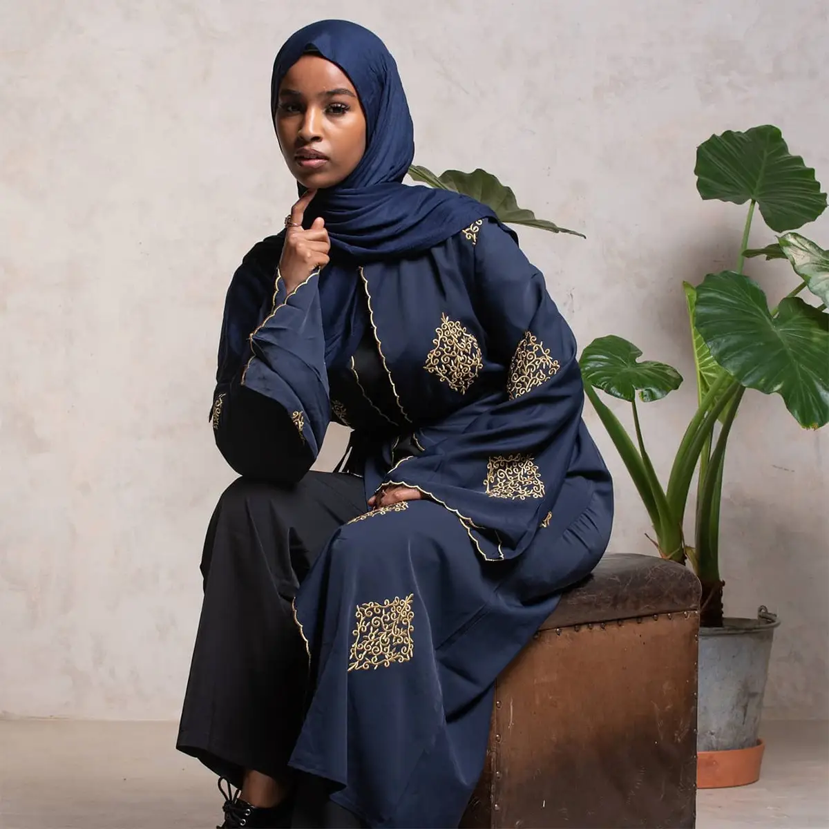 Women's Gold Embroidered Dubai Robe Kimono 1799