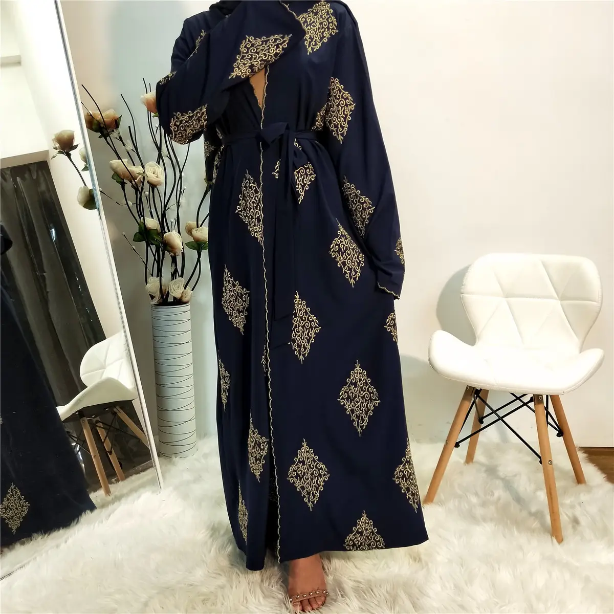 Women's Gold Embroidered Dubai Robe Kimono 1799