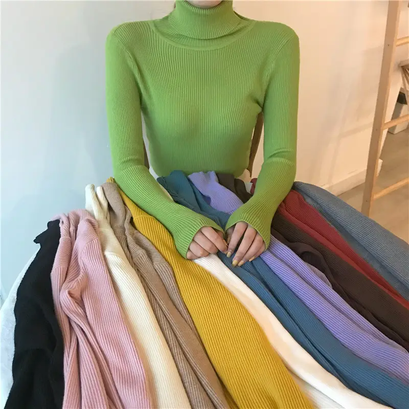 Women 2025 Warm Knit Turtleneck Red Slim Fit - Image 15