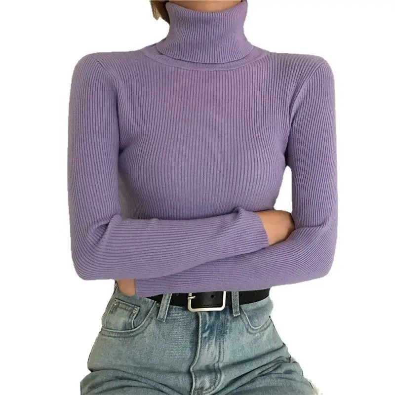 Women 2025 Warm Knit Turtleneck Red Slim Fit - Image 17