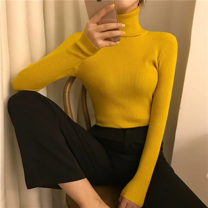Women 2025 Warm Knit Turtleneck Red Slim Fit - Image 4