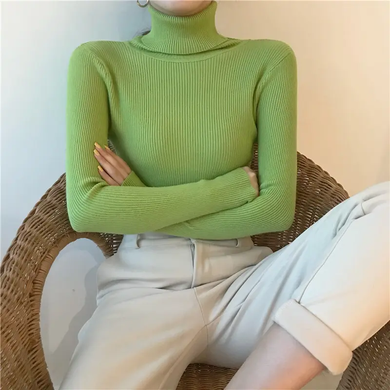 Women 2025 Warm Knit Turtleneck Red Slim Fit - Image 7