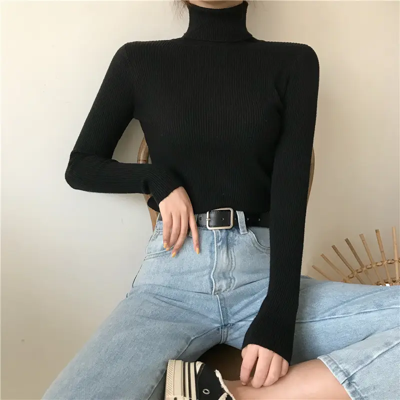 Women 2025 Warm Knit Turtleneck Red Slim Fit - Image 8