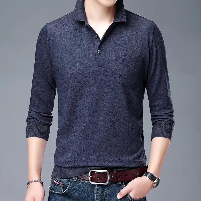 Men's Purple Polo Shirt with Button Collar - Image 2