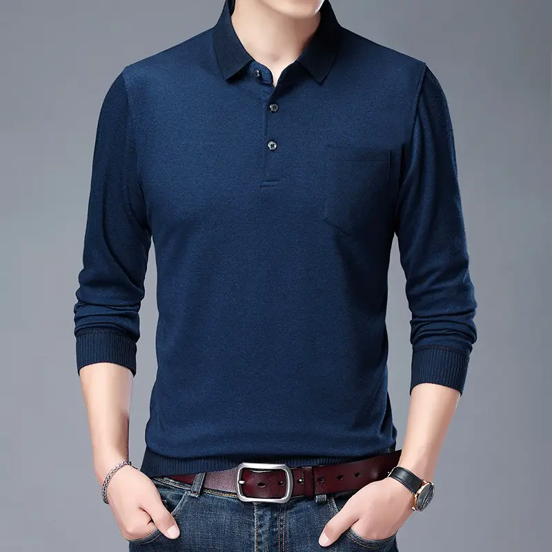 Men's Purple Polo Shirt with Button Collar - Image 3