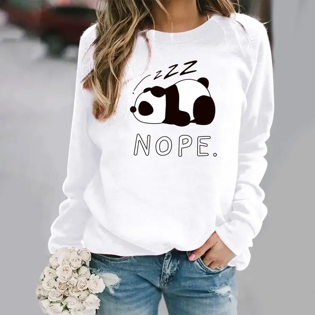 Women Blue NOPE Panda Sweatshirt Long Sleeve Crew Neck - Image 13