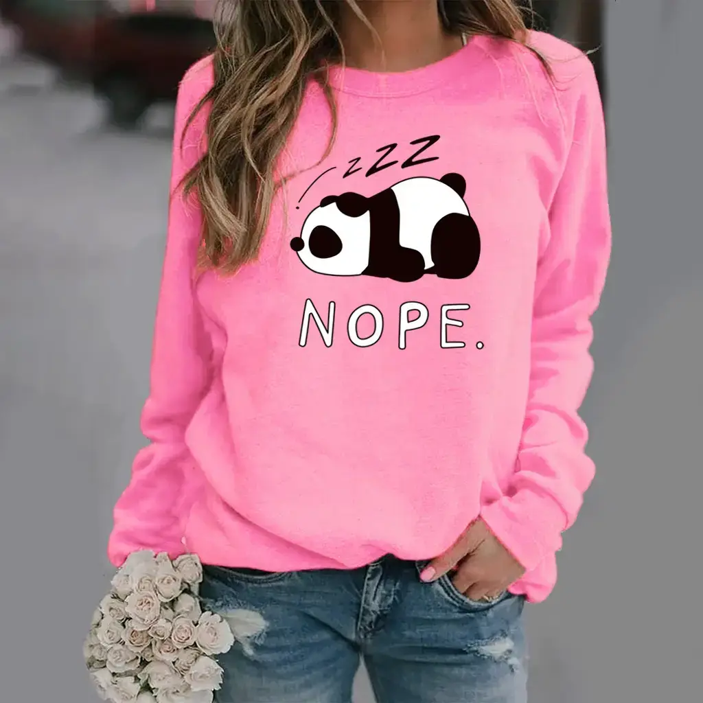 Women Blue NOPE Panda Sweatshirt Long Sleeve Crew Neck - Image 14