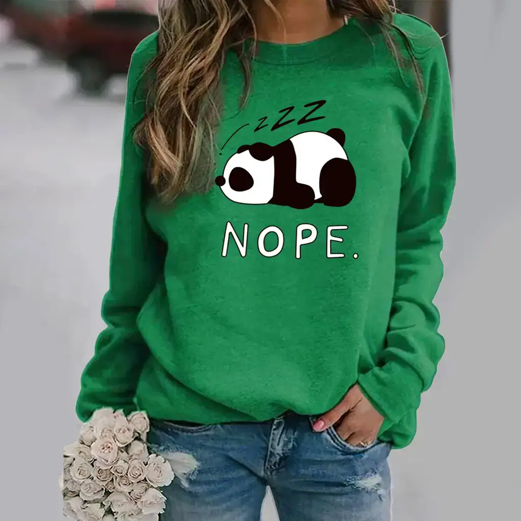 Women Blue NOPE Panda Sweatshirt Long Sleeve Crew Neck - Image 16
