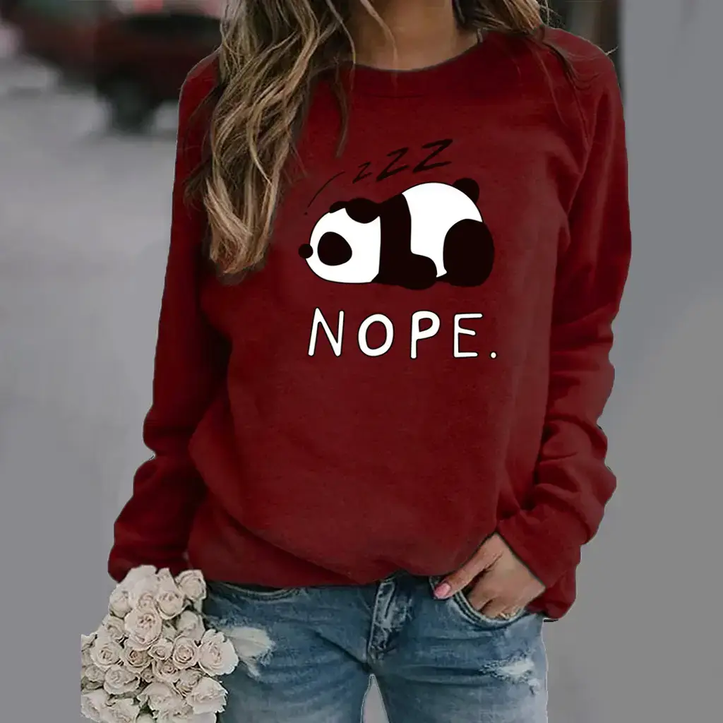 Women Blue NOPE Panda Sweatshirt Long Sleeve Crew Neck - Image 11