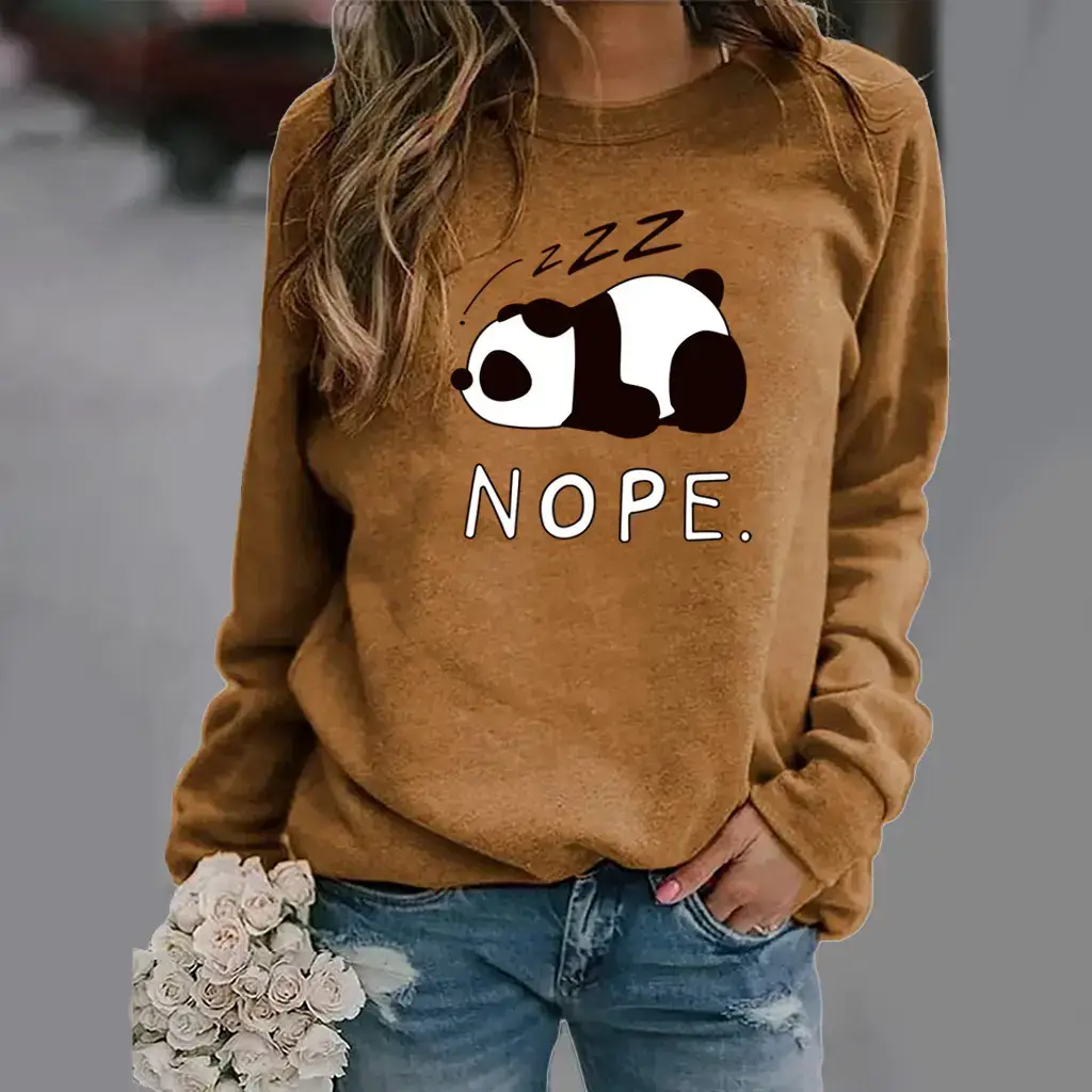 Women Blue NOPE Panda Sweatshirt Long Sleeve Crew Neck - Image 2