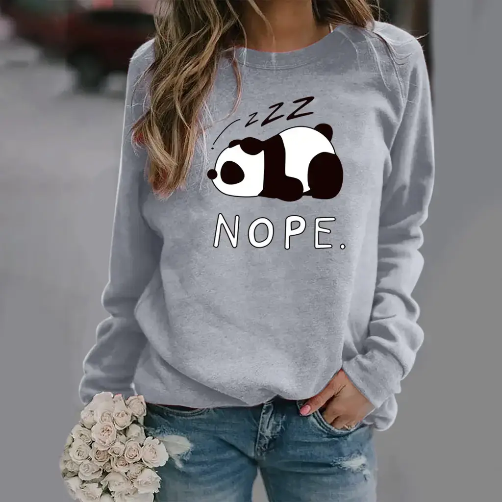 Women Blue NOPE Panda Sweatshirt Long Sleeve Crew Neck - Image 7