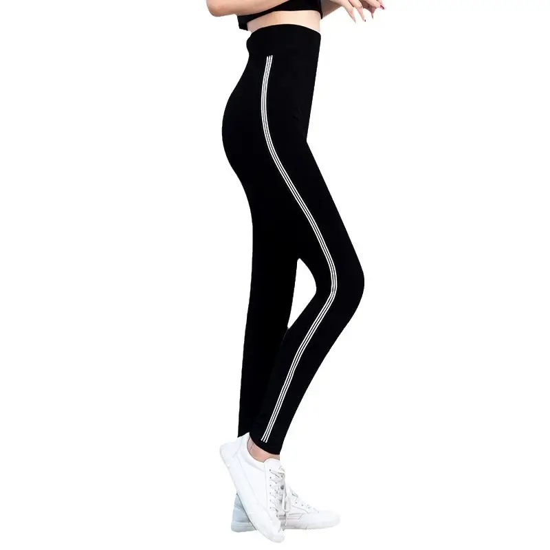 Black Fat Plus Size Leggings with Gold Stripe - Image 10