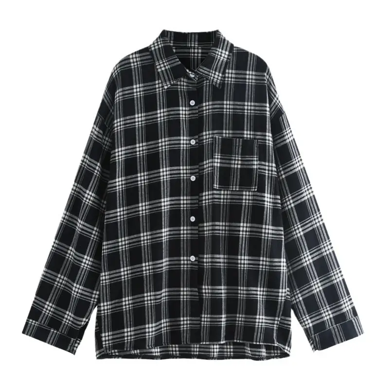 Women Plaid Print Long Sleeve Jacket with Turn-Down Collar - Image 7