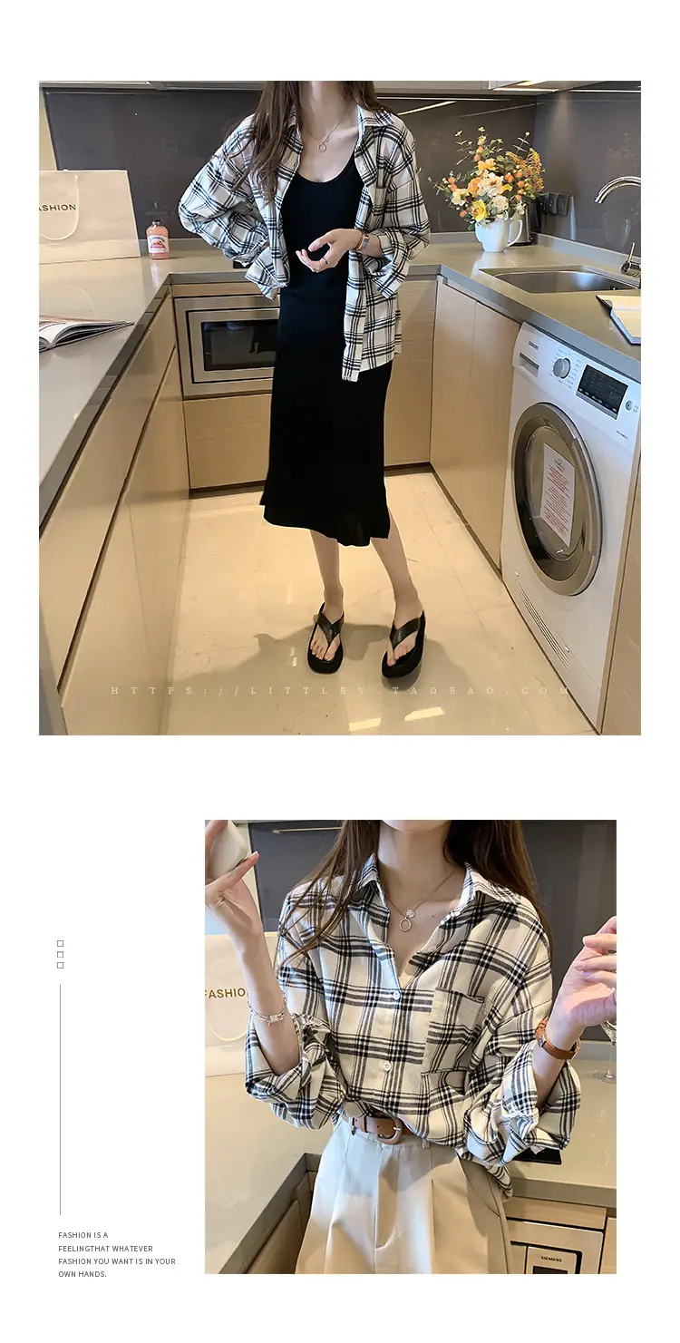 Women Plaid Print Long Sleeve Jacket with Turn-Down Collar — feature 11