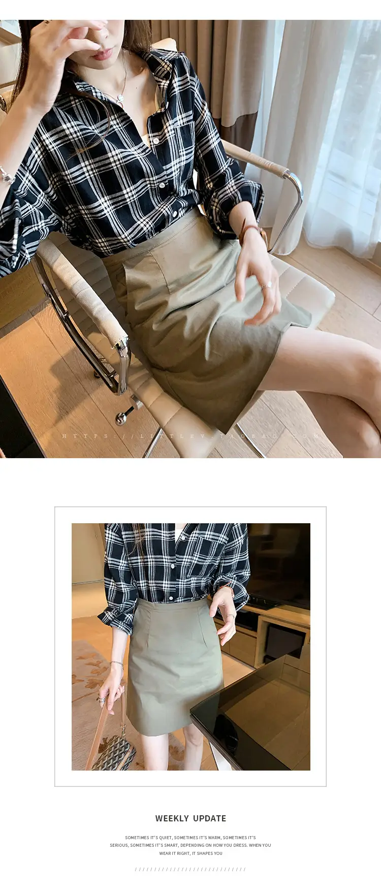 Women Plaid Print Long Sleeve Jacket with Turn-Down Collar — feature 2