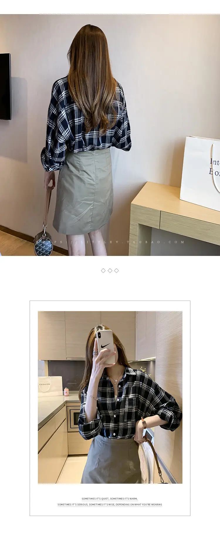 Women Plaid Print Long Sleeve Jacket with Turn-Down Collar — feature 5