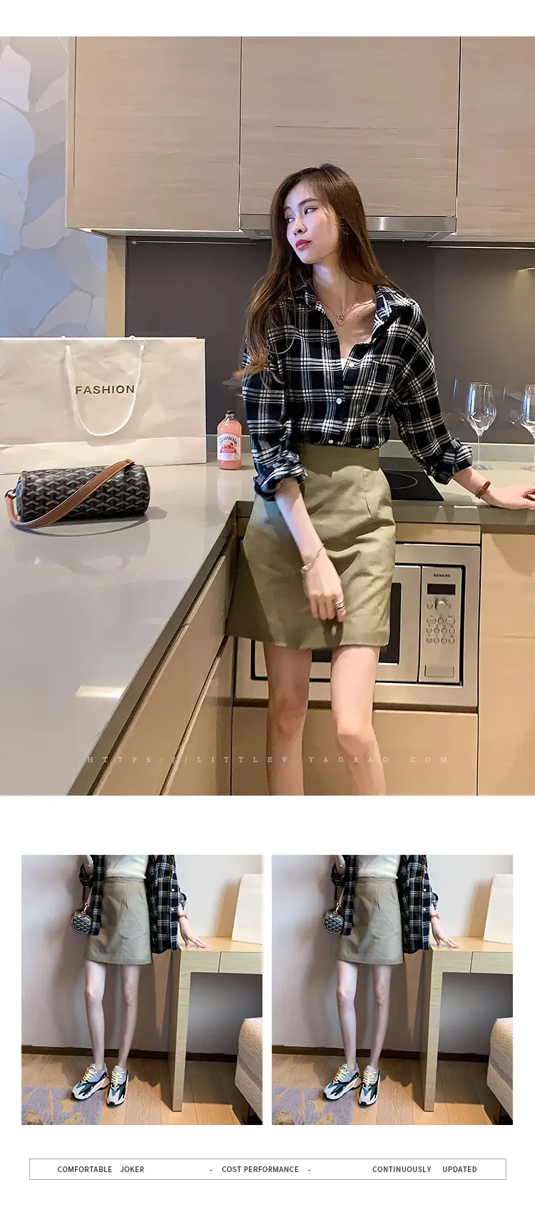 Women Plaid Print Long Sleeve Jacket with Turn-Down Collar — feature 6