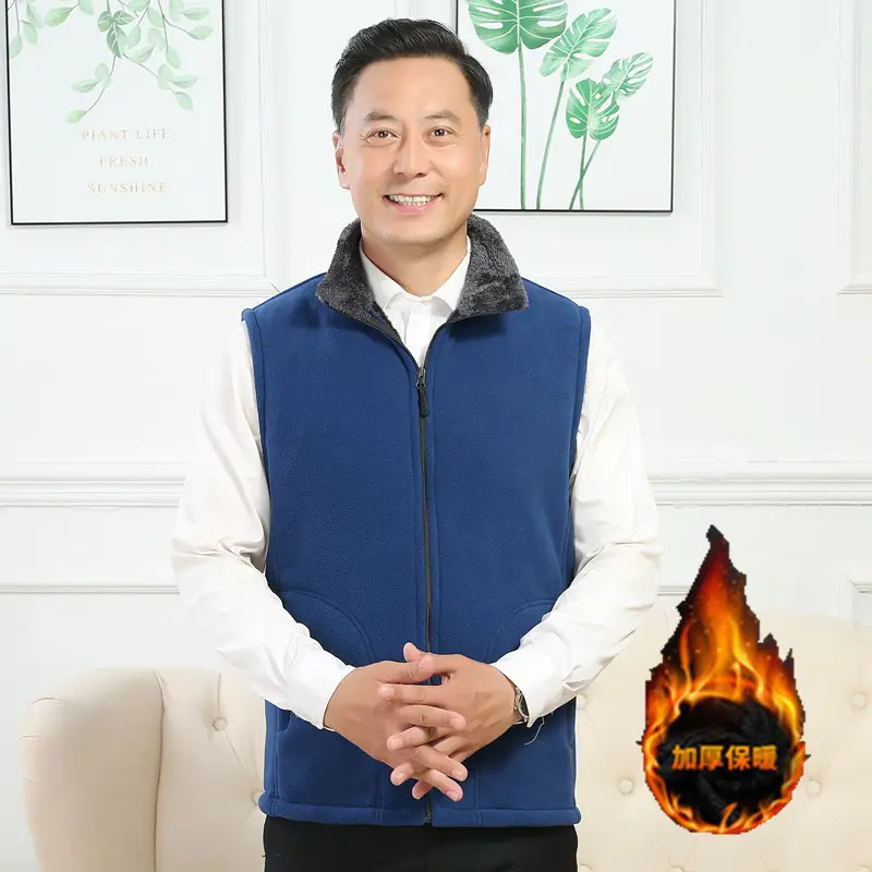 Winter Warm Vest for Men Fleece Collar Blue Large - Image 3