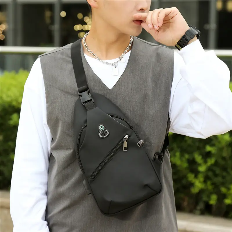 Men's Waterproof Chest Bag Blue Black Shoulder Wear - Image 5