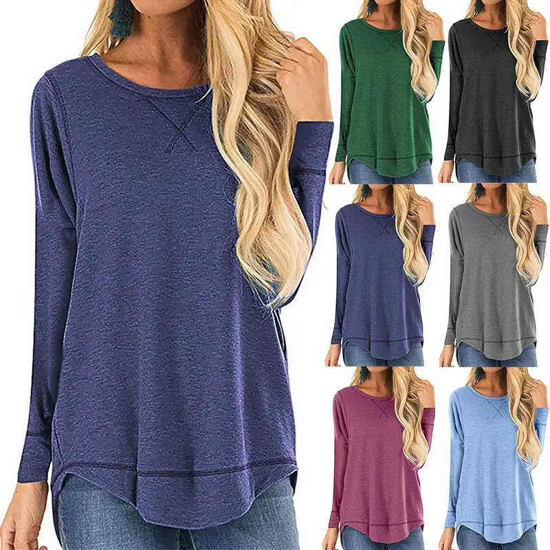Women Grey Long Sleeve T-Shirt Loose Fit Winter - Image 5