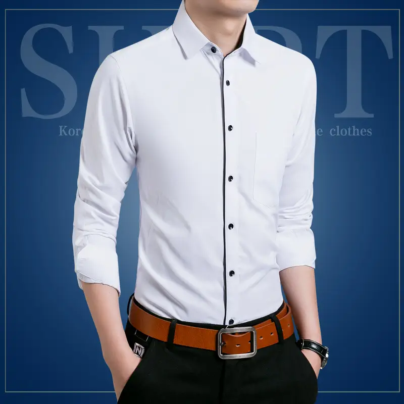 Men Long Sleeve White Slim Fit Business Shirt - Image 4