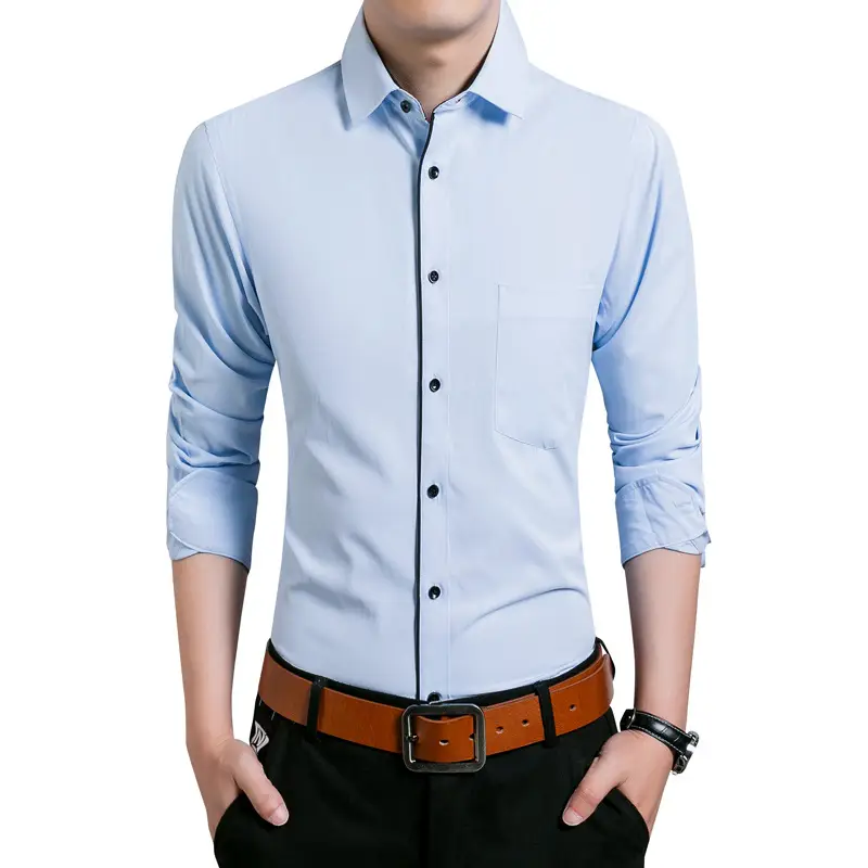 Men Long Sleeve White Slim Fit Business Shirt - Image 7