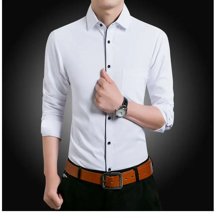 Men Long Sleeve White Slim Fit Business Shirt — feature 10