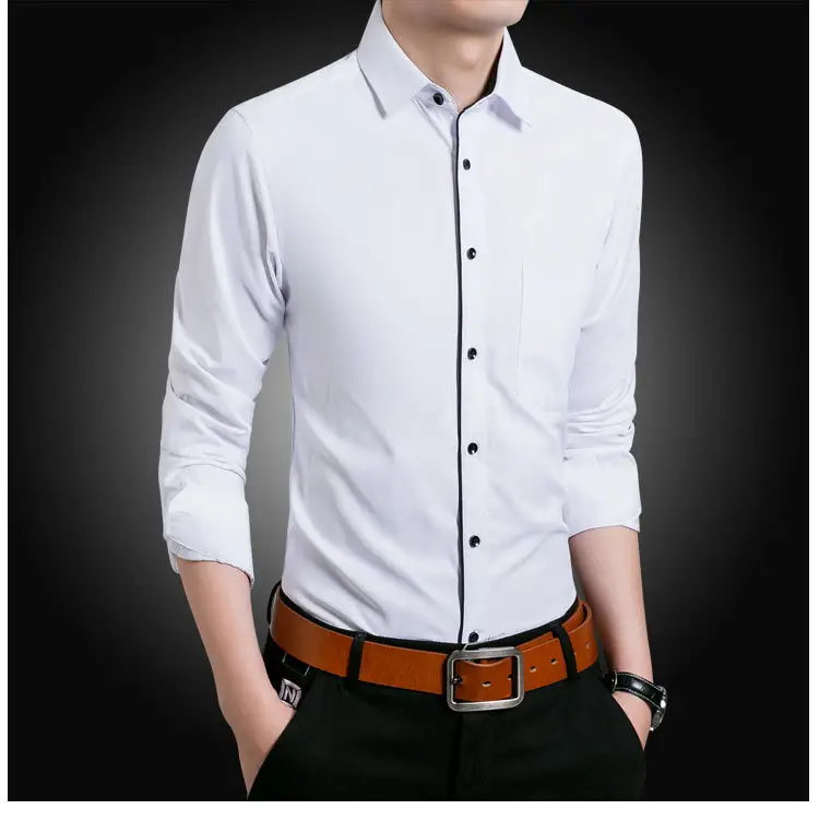 Men Long Sleeve White Slim Fit Business Shirt — feature 11