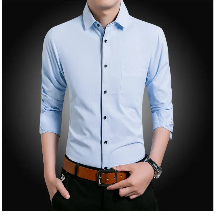 Men Long Sleeve White Slim Fit Business Shirt — feature 13