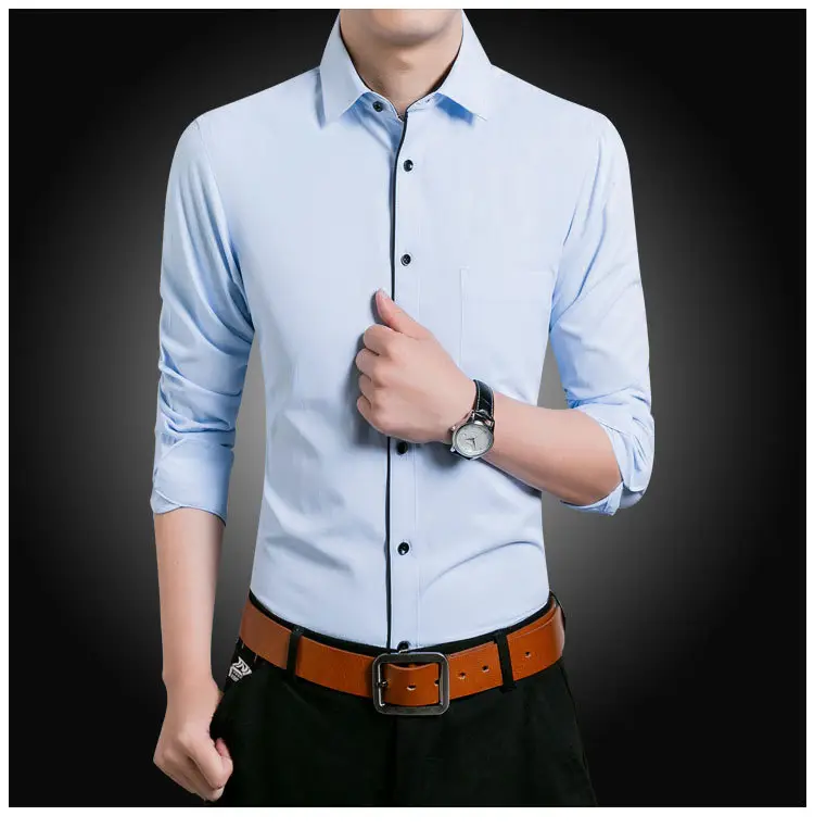 Men Long Sleeve White Slim Fit Business Shirt — feature 14