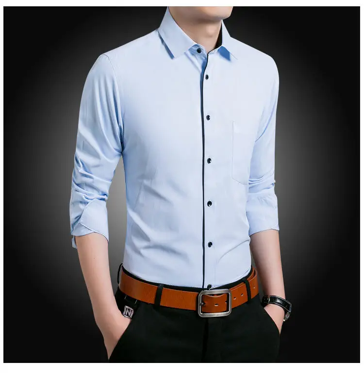 Men Long Sleeve White Slim Fit Business Shirt — feature 15