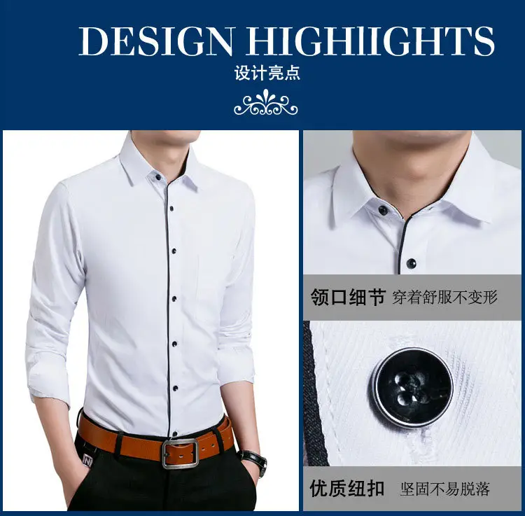 Men Long Sleeve White Slim Fit Business Shirt — feature 4