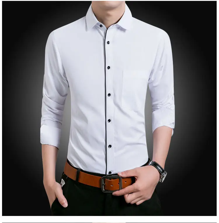 Men Long Sleeve White Slim Fit Business Shirt — feature 9