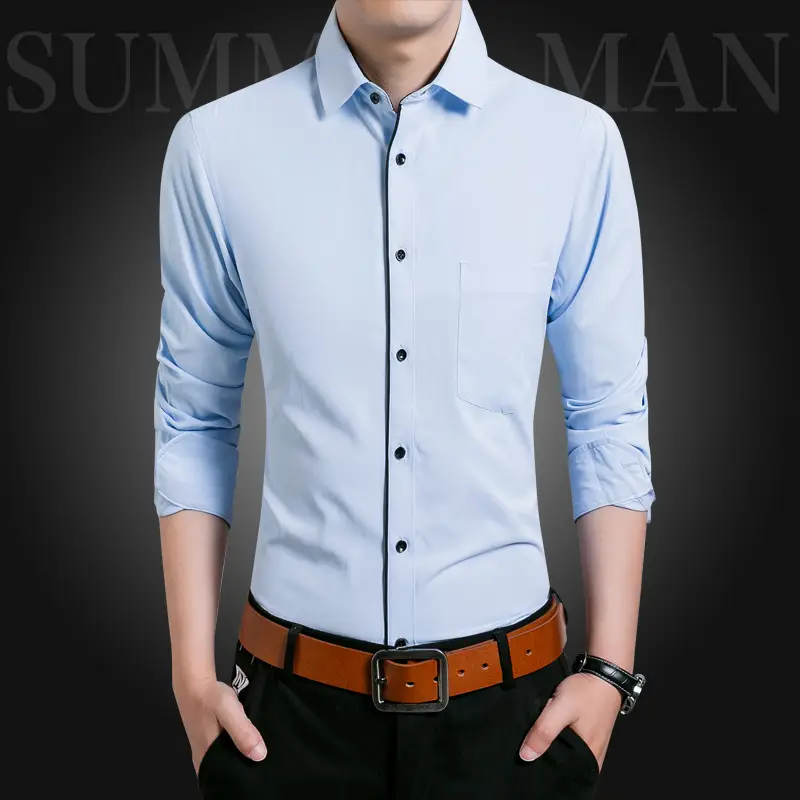 Men Long Sleeve White Slim Fit Business Shirt - Image 2