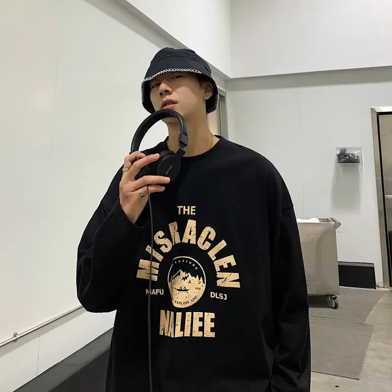 Men's Grey Korean Style Long Sleeve T-Shirt