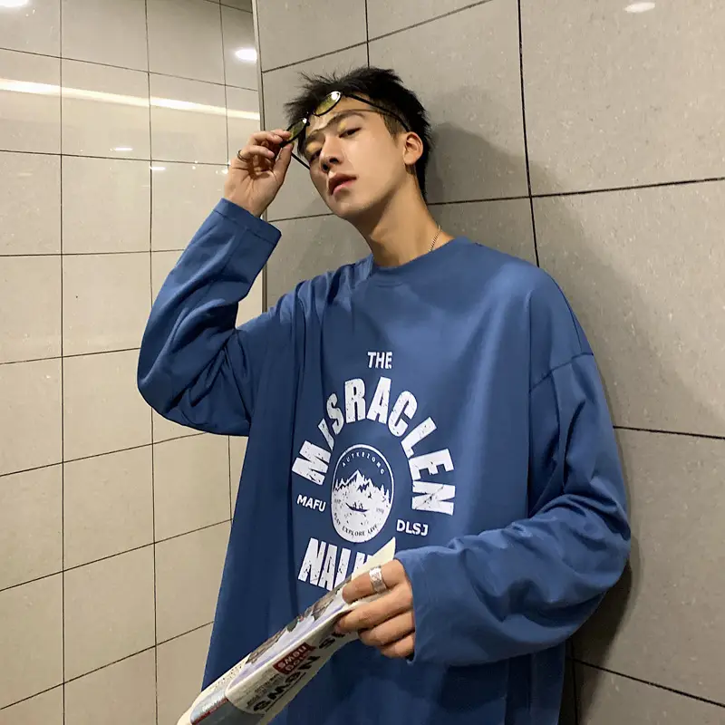 Men's Grey Korean Style Long Sleeve T-Shirt
