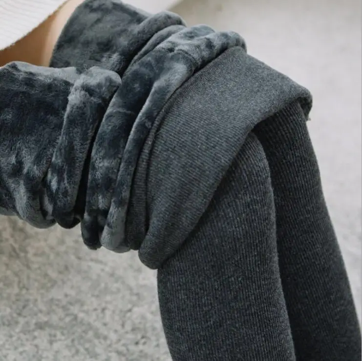 Women Velvet Padded Warm Leggings Set Grey - Image 7