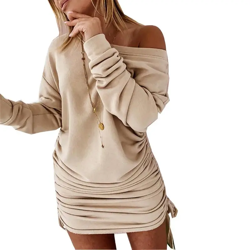 2023 Drawstring Pleated Long Sleeve Dress