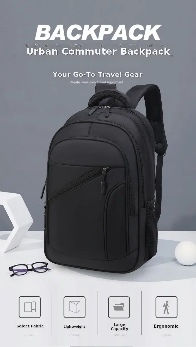 Men's Black Crossbody School Backpack Large Capacity Travel Bag — feature 1