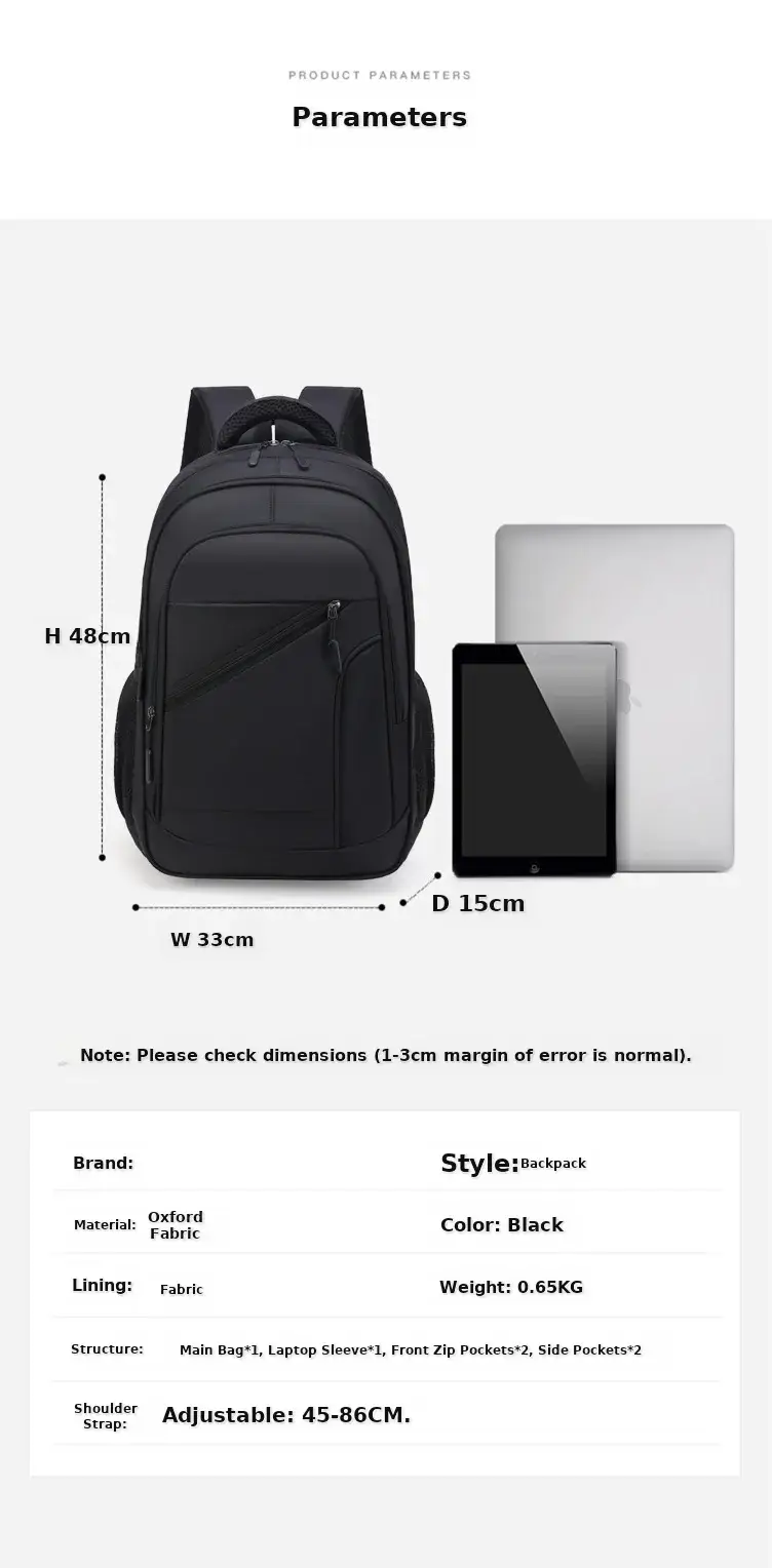 Men's Black Crossbody School Backpack Large Capacity Travel Bag — feature 13