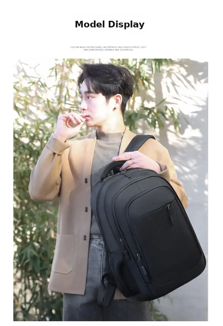 Men's Black Crossbody School Backpack Large Capacity Travel Bag — feature 15