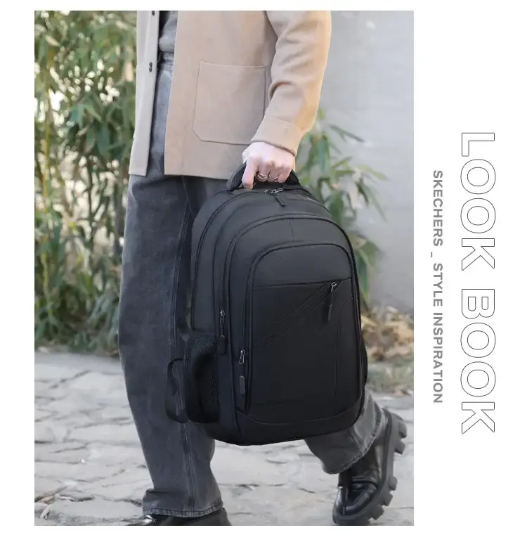 Men's Black Crossbody School Backpack Large Capacity Travel Bag — feature 16