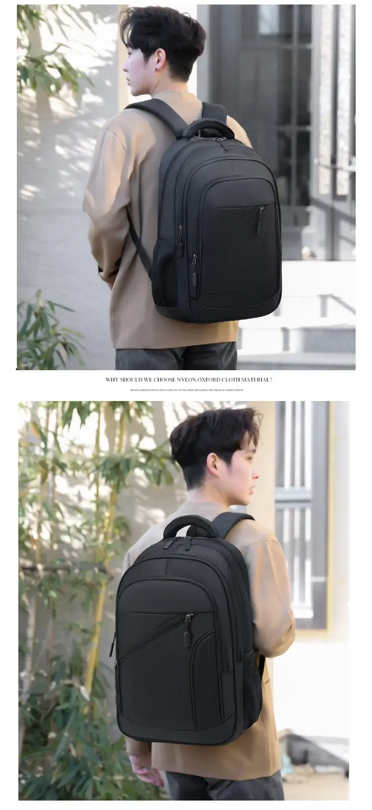 Men's Black Crossbody School Backpack Large Capacity Travel Bag — feature 17